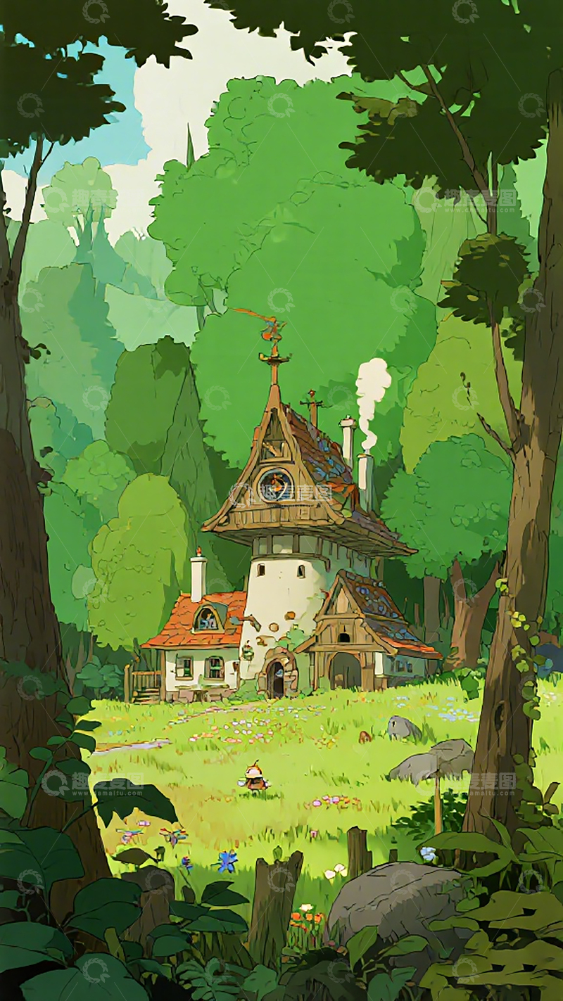 高清大图下载【趣麦麦图】森林童话小屋插画