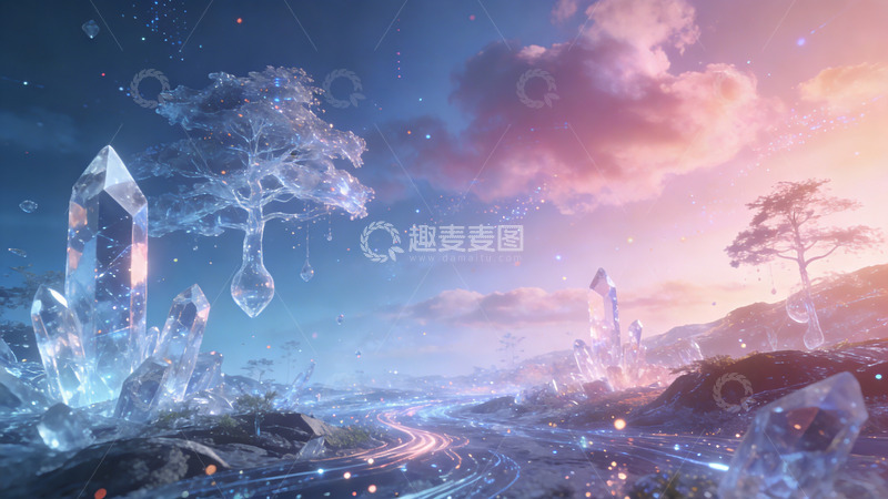 高清大图下载【趣麦麦图】奇幻水晶森林景观插画