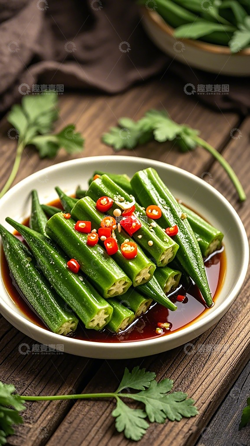 高清大图下载【趣麦麦图】凉拌秋葵美味菜肴