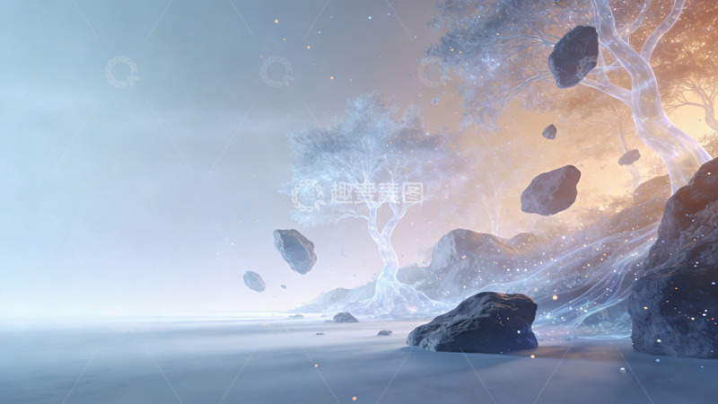 高清大图下载【趣麦麦图】梦幻星空岩石海滩艺术插画