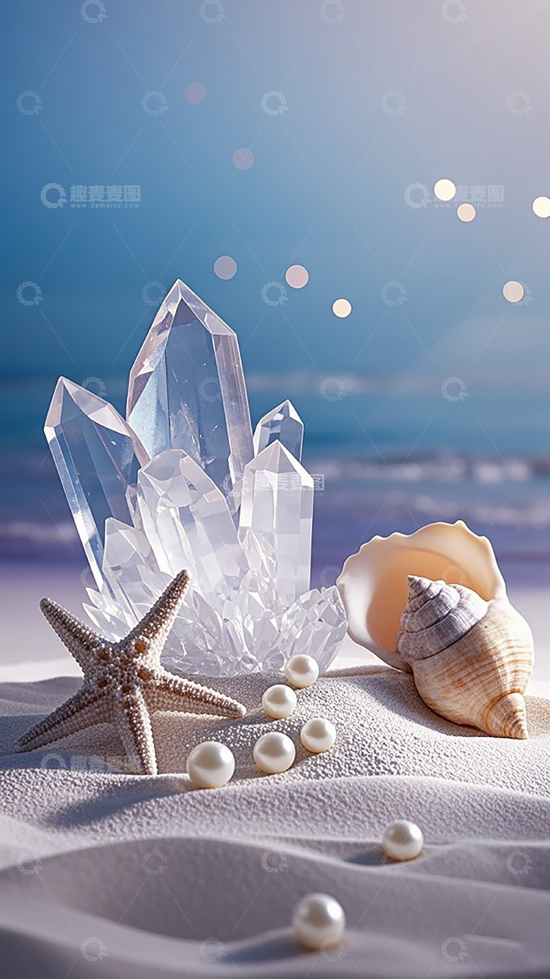 高清大图下载【趣麦麦图】海滩水晶珍珠风景壁纸