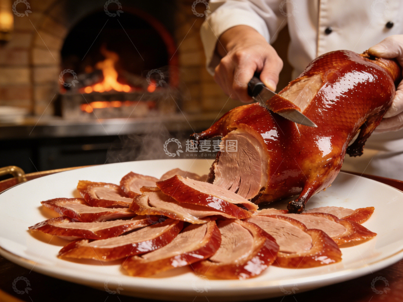 高清大图下载【趣麦麦图】中式烤鸭厨师切片美食摄影