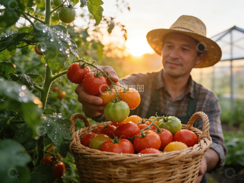 高清大图下载【趣麦麦图】田园风光农民采摘番茄写真照