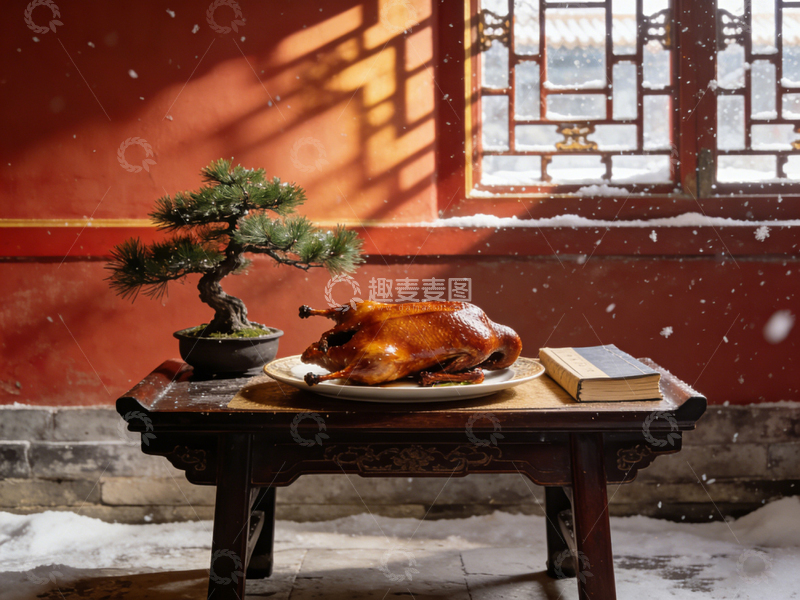 高清大图下载【趣麦麦图】雪景烤鸭盆景中式风情
