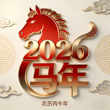 渐变红立体字2026马年字体素材设计