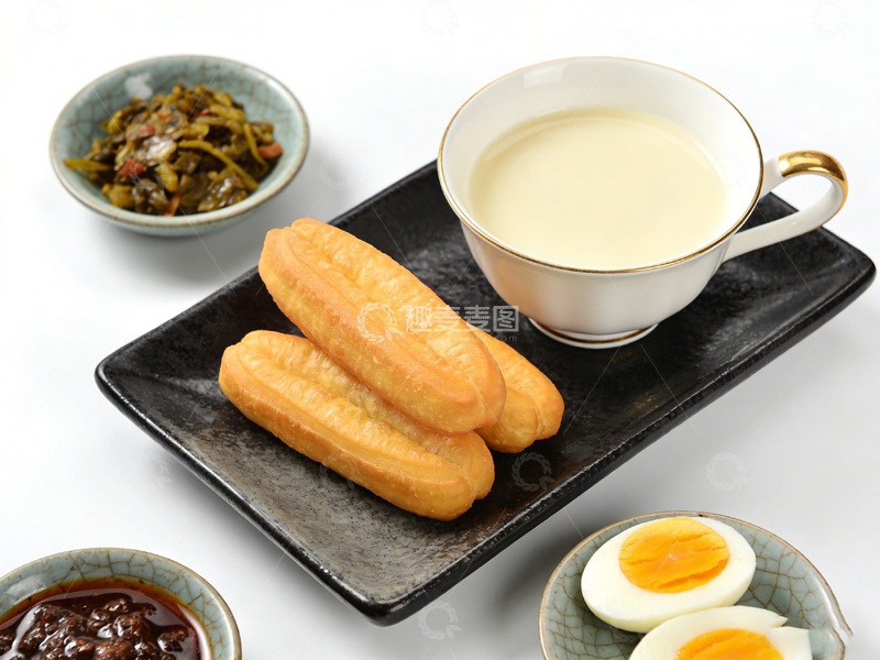 高清大图下载【趣麦麦图】中式早餐豆浆油条咸菜