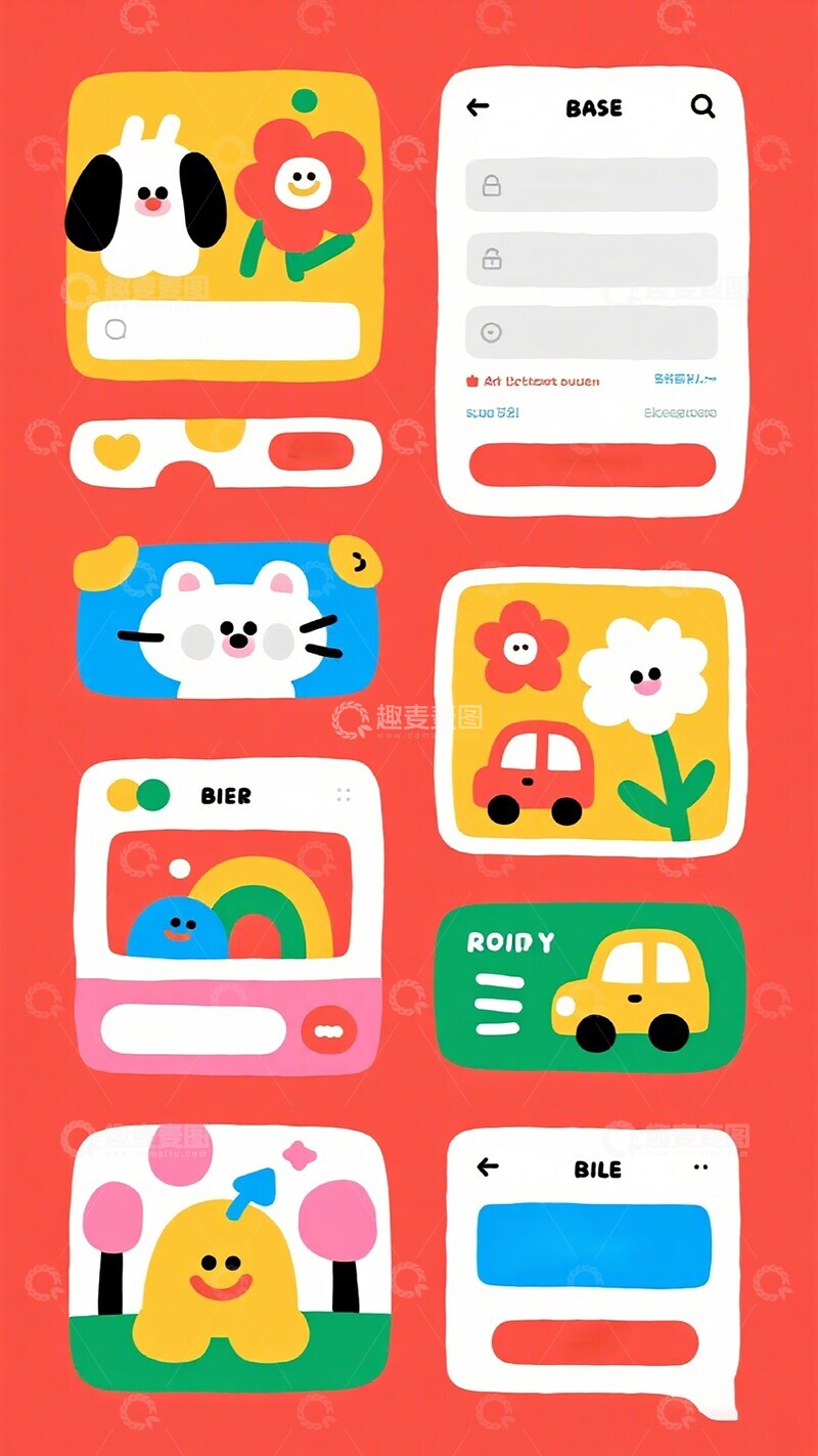 高清大图下载【趣麦麦图】卡通风格应用界面设计元素