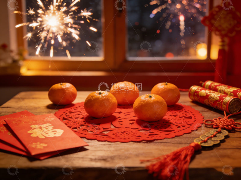 高清大图下载【趣麦麦图】春节橘子鞭炮喜庆装饰