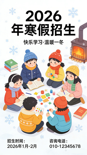 卡通风寒假招生宣传海报设计