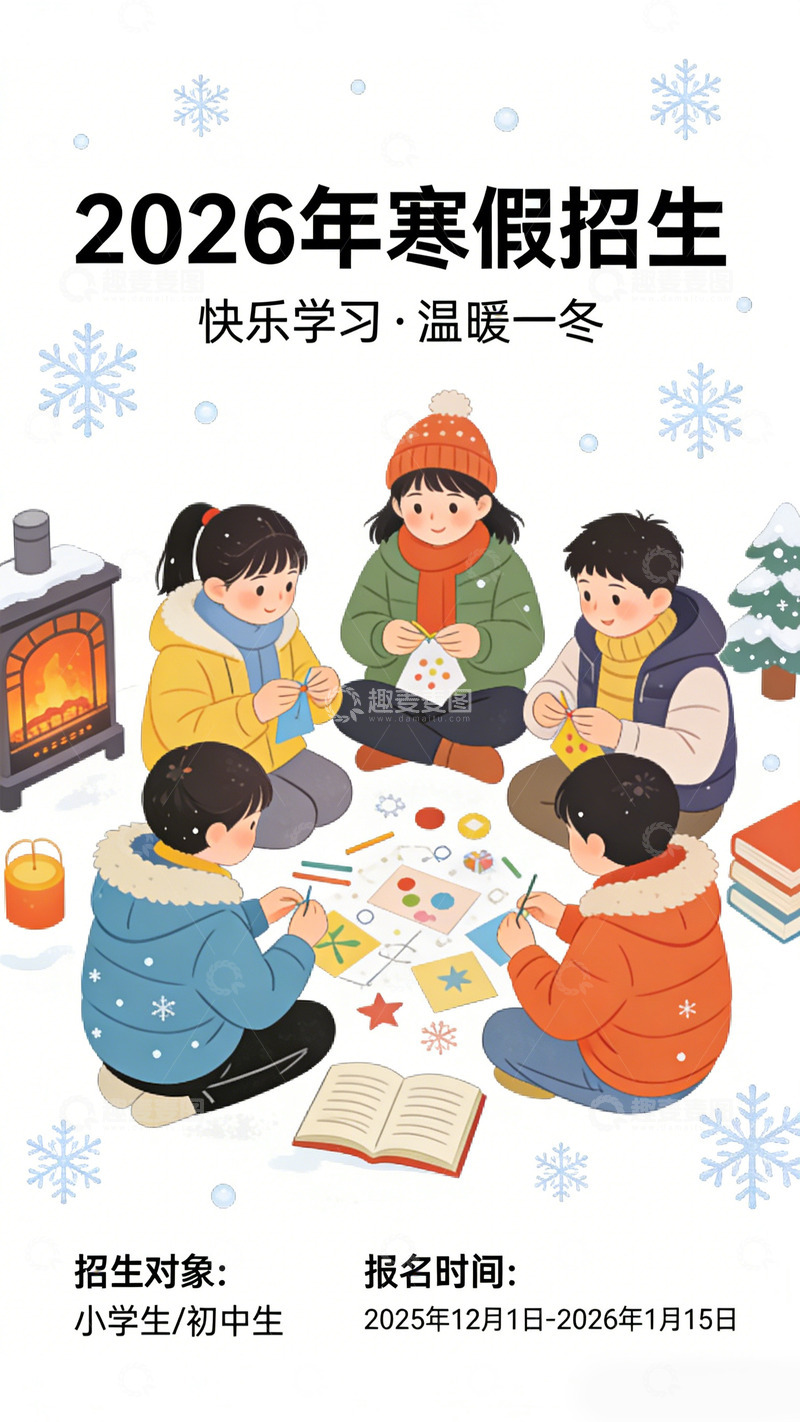 高清大图下载【趣麦麦图】卡通寒假招生海报设计