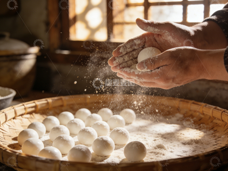 高清大图下载【趣麦麦图】传统手工汤圆制作场景