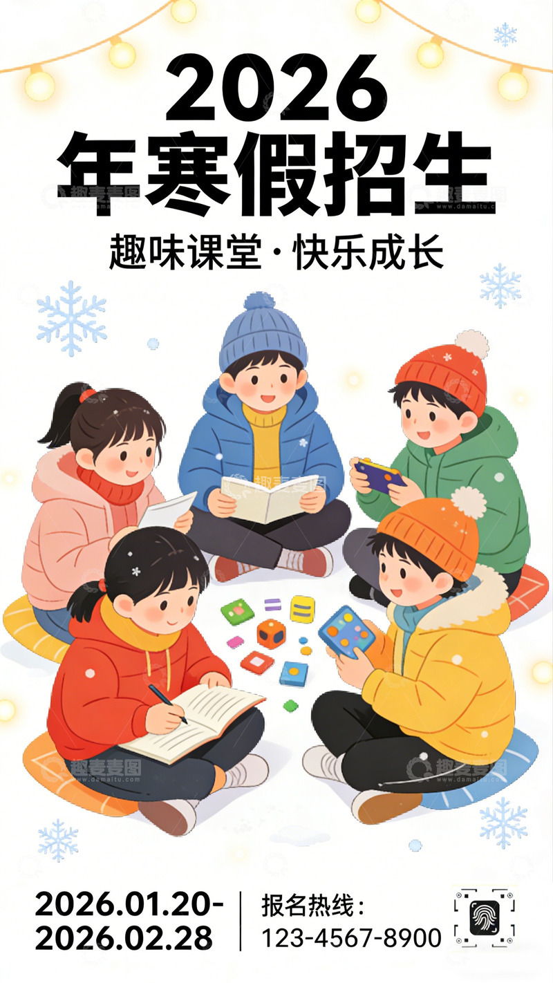 高清大图下载【趣麦麦图】卡通寒假招生海报设计素材