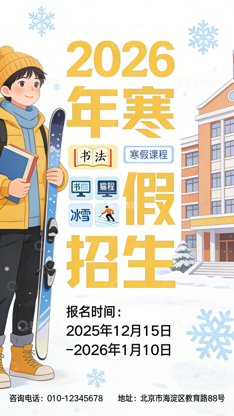 高清大图下载【趣麦麦图】2026年寒假招生海报