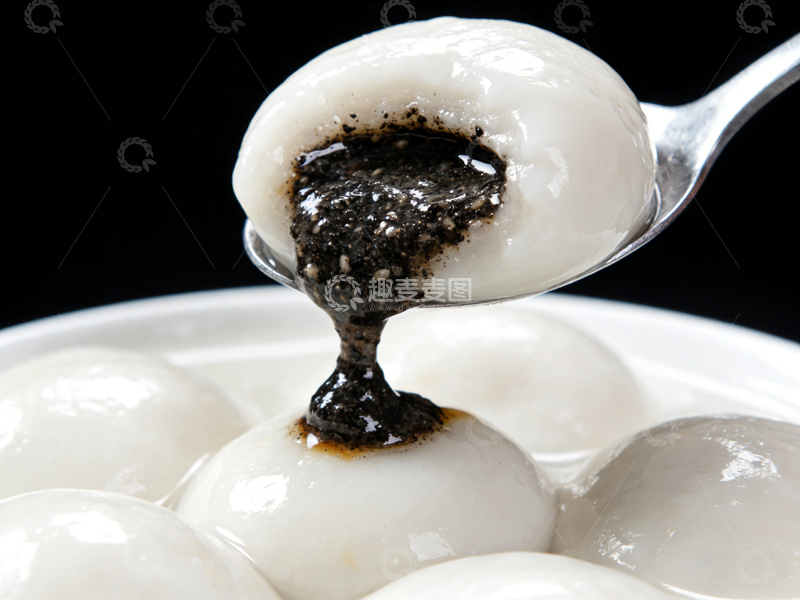 高清大图下载【趣麦麦图】汤圆黑芝麻馅特写美食摄影