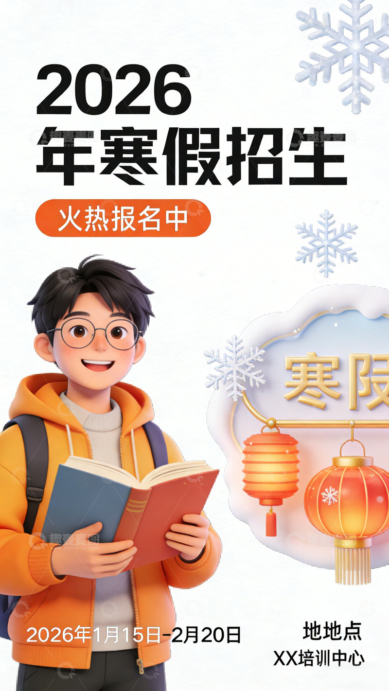 高清大图下载【趣麦麦图】寒假招生海报学生阅读素材