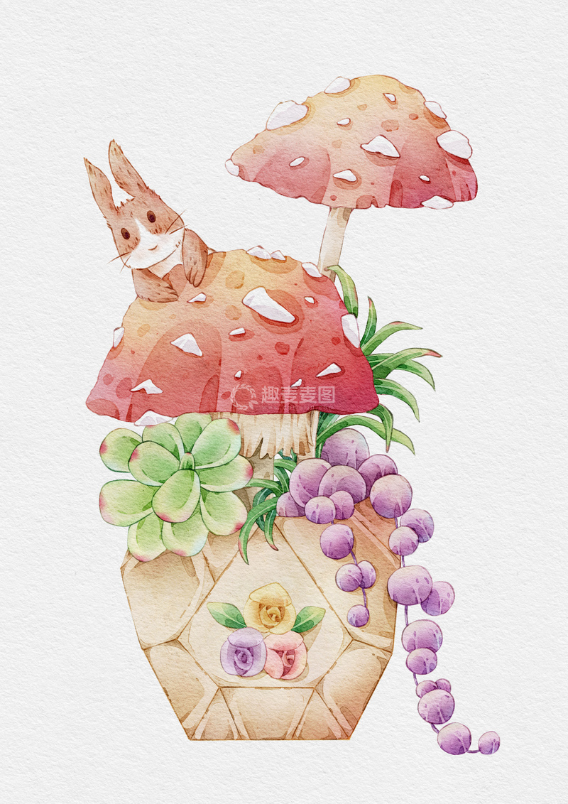 源文件下载【趣麦麦图】水彩森林元素装饰素材插画