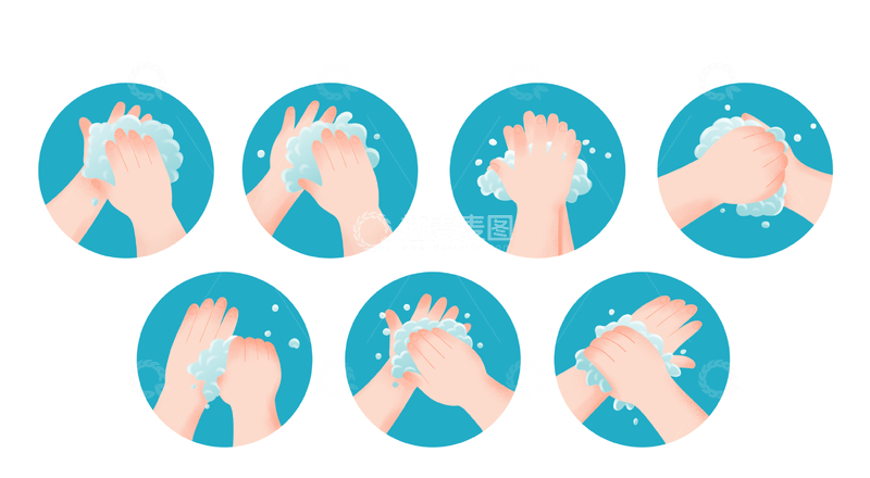 源文件下载【趣麦麦图】正确洗手步骤图示卡通插画