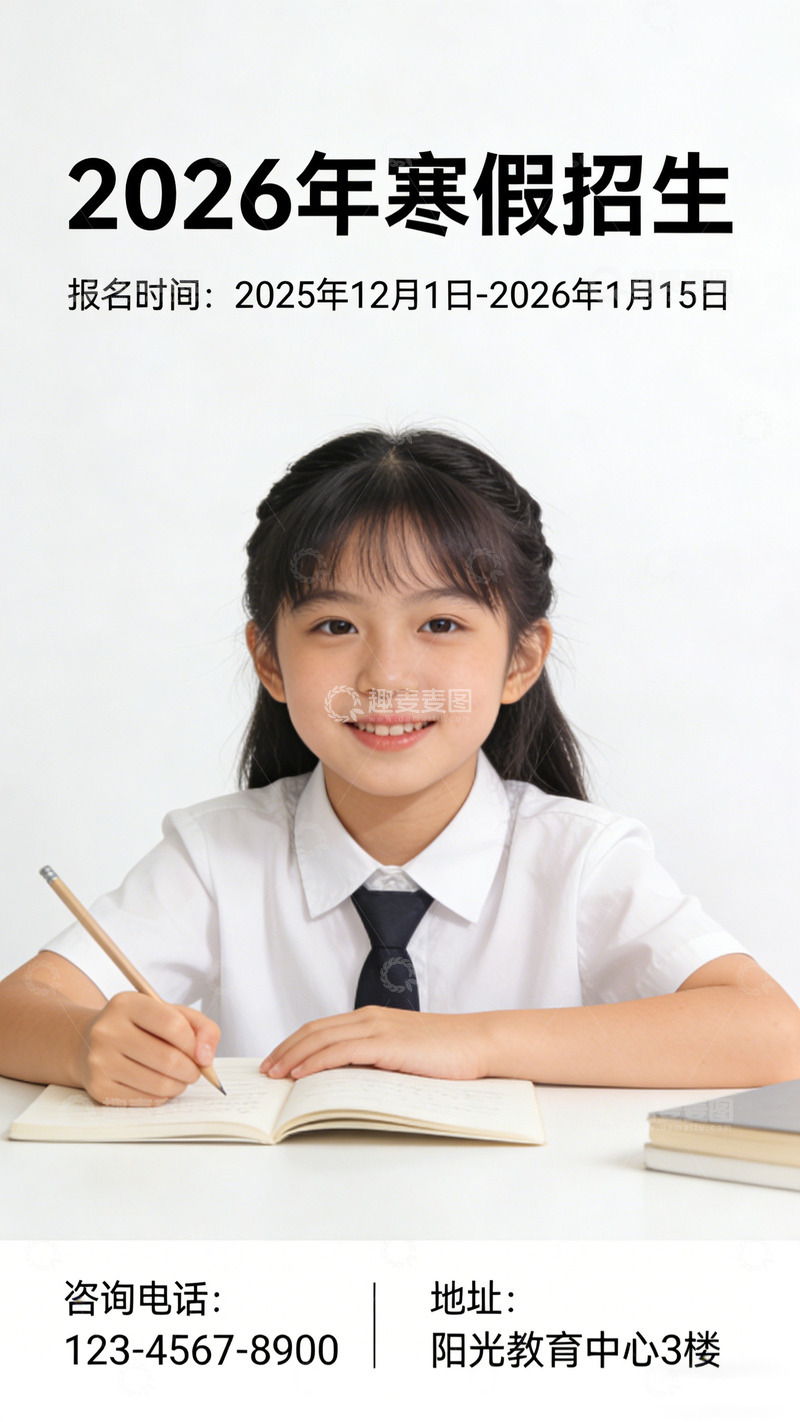 高清大图下载【趣麦麦图】校园风寒假招生广告