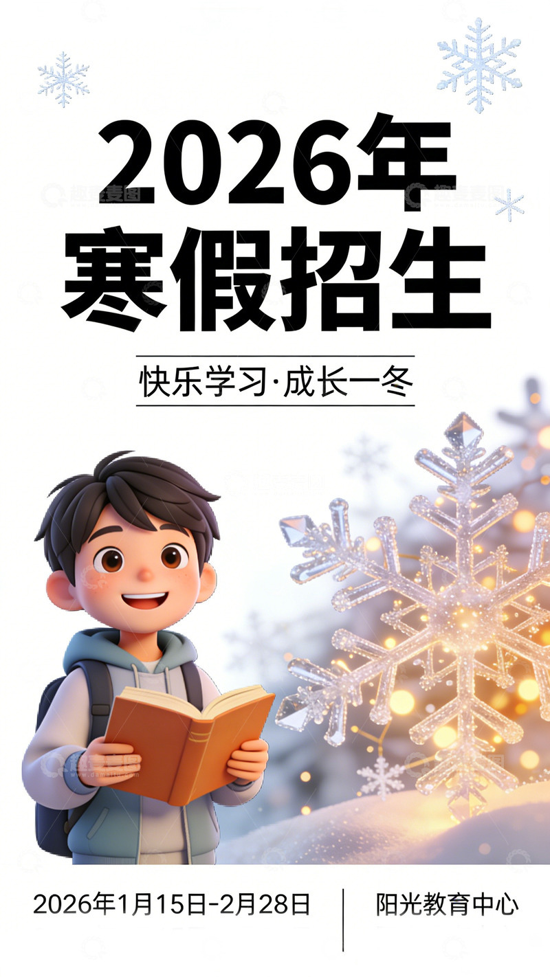高清大图下载【趣麦麦图】卡通风寒假招生设计宣传海报