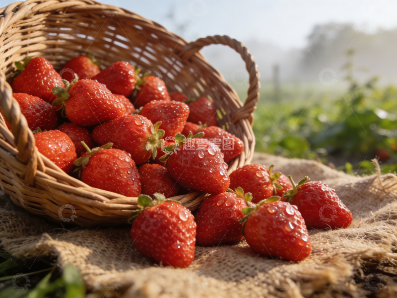 高清大图下载【趣麦麦图】田园风光新鲜草莓特写摄影图片