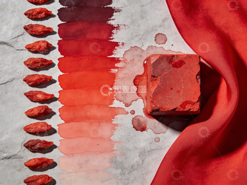 高清大图下载【趣麦麦图】红色调水彩枸杞与颜料块创意摄影
