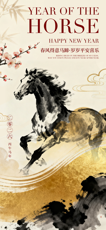 水墨马年祝福海报设计素材