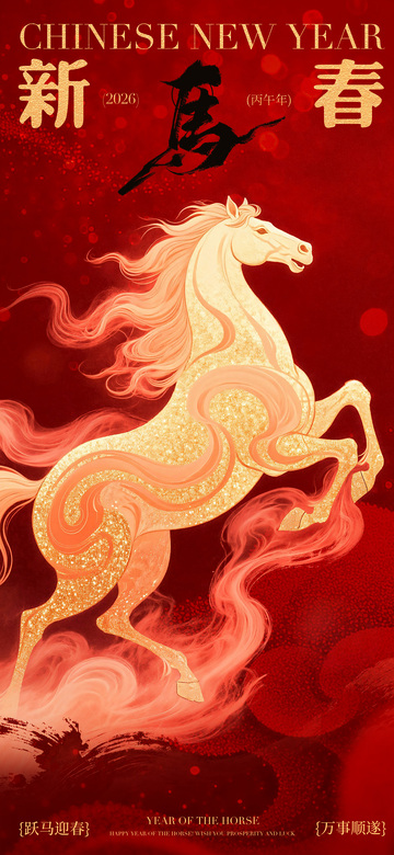 新春骏马祥云海报设计素材