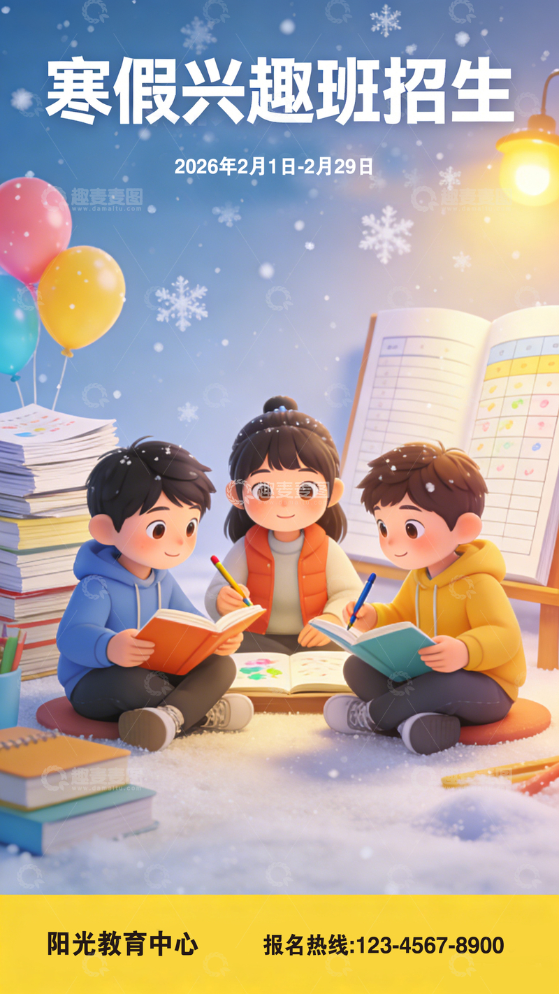 源文件下载【趣麦麦图】-寒假招生海报