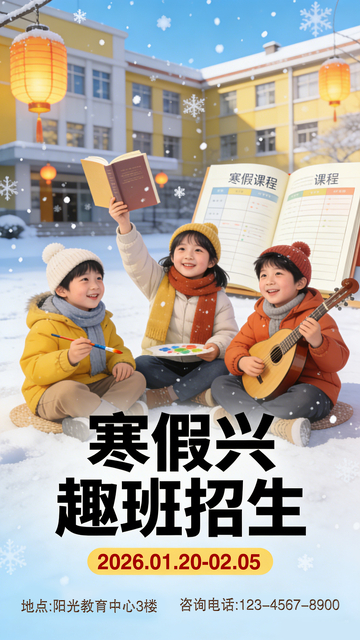 雪地童趣寒假招生海报