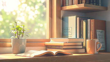 阳光洒落书桌的温暖角落