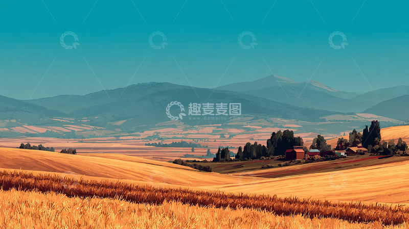 高清大图下载【趣麦麦图】金色麦田的宁静画卷