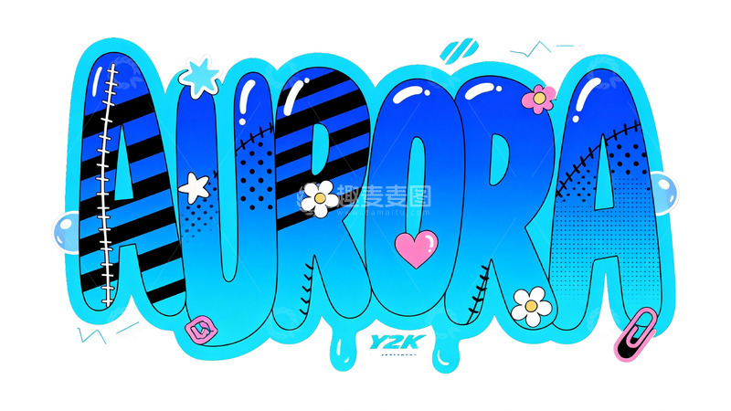 高清大图下载【趣麦麦图】蓝调液态涂鸦风英文艺术字视觉1