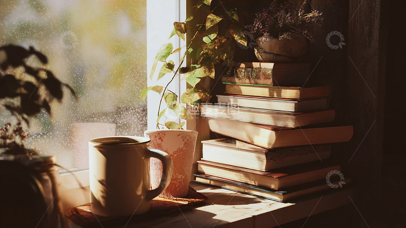 高清大图下载【趣麦麦图】温暖午后书香与绿意交织