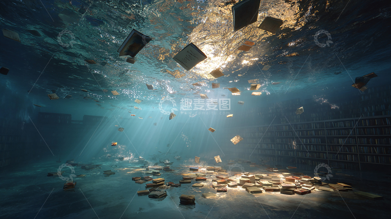高清大图下载【趣麦麦图】神秘水下书海