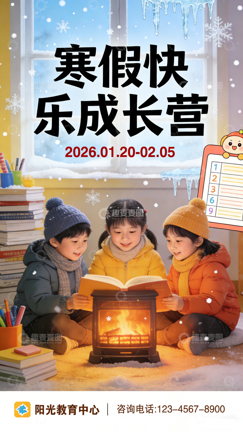 源文件下载【趣麦麦图】-寒假欢乐读书营宣传海报