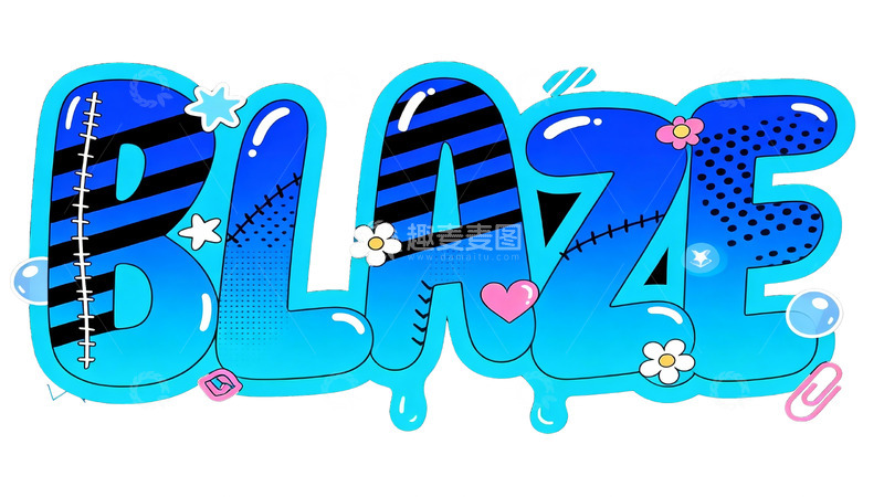 高清大图下载【趣麦麦图】蓝调液态涂鸦风英文艺术字视觉2
