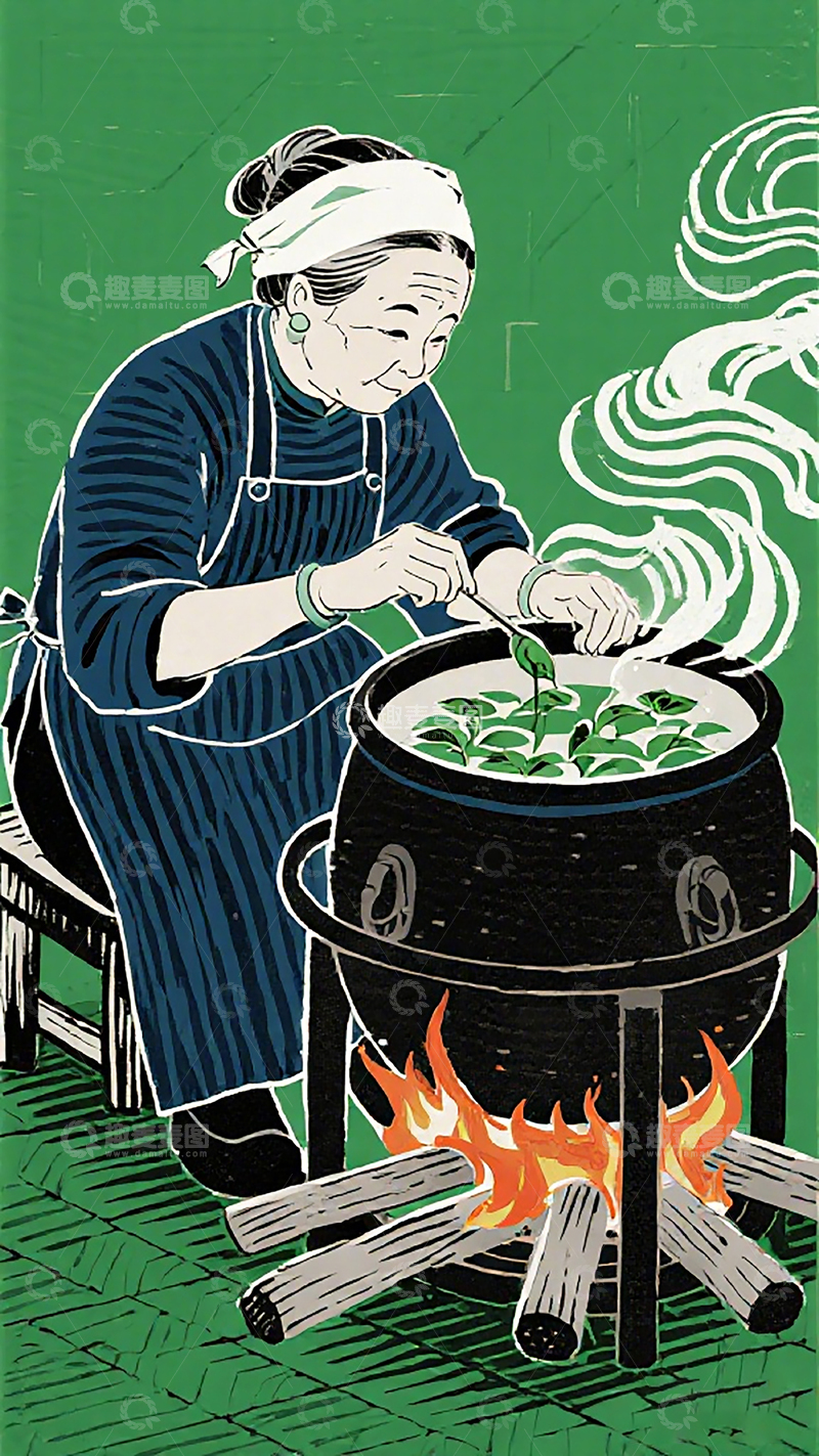 高清大图下载【趣麦麦图】传统民俗插画大锅煮菜
