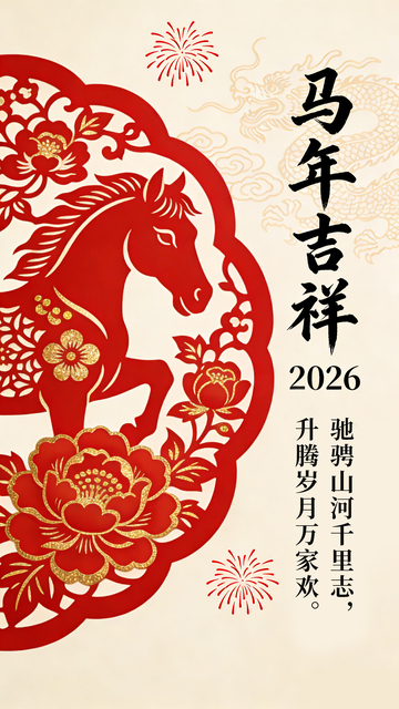 马年剪纸祝福海报设计素材