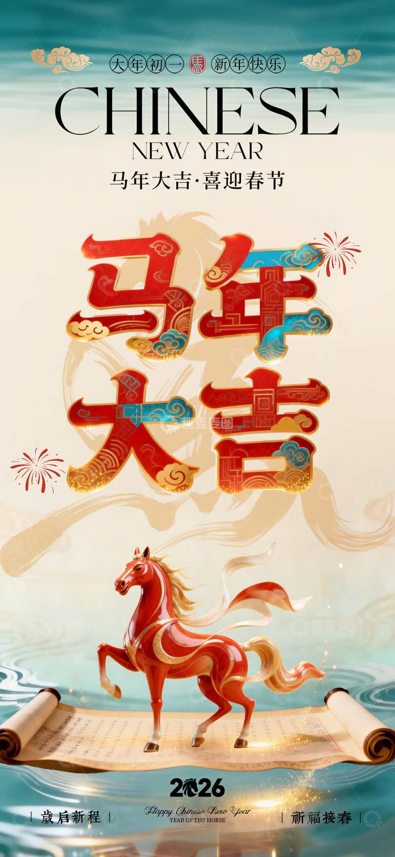 源文件下载【趣麦麦图】-马年大吉春节海报设计素材