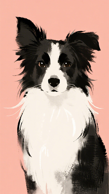 水墨画风边境牧羊犬插画