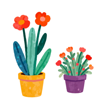卡通盆栽花卉插画设计素材