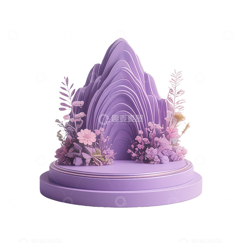 高清大图下载【趣麦麦图】梦幻紫色山水花艺展示台