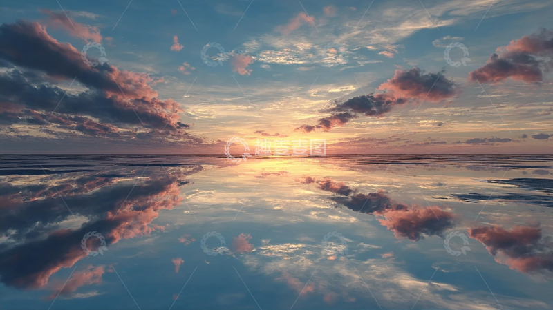 高清大图下载【趣麦麦图】夕阳余晖映照海面奇观