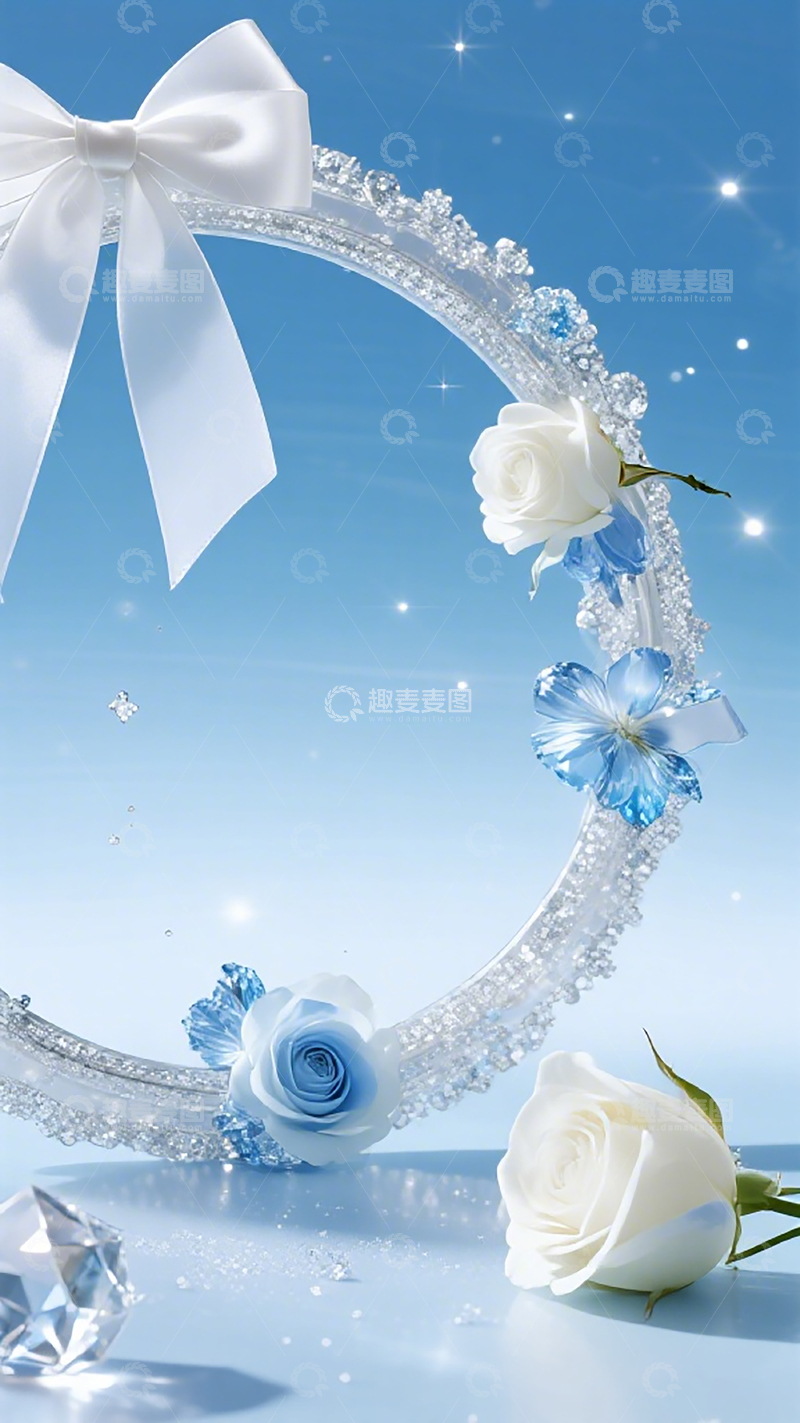 高清大图下载【趣麦麦图】梦幻蓝白花卉装饰设计素材