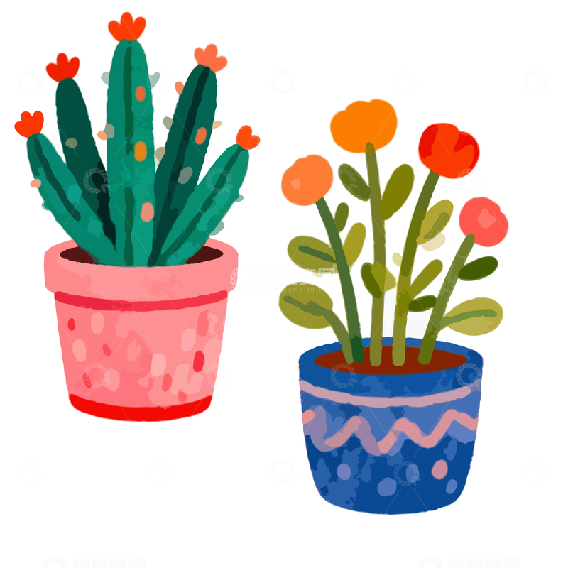 源文件下载【趣麦麦图】卡通植物盆栽插画素材