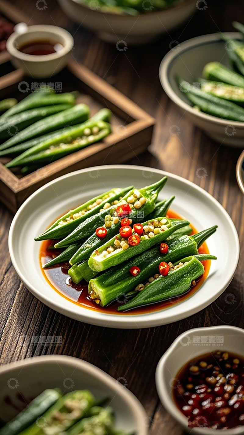 高清大图下载【趣麦麦图】美味秋葵凉拌菜