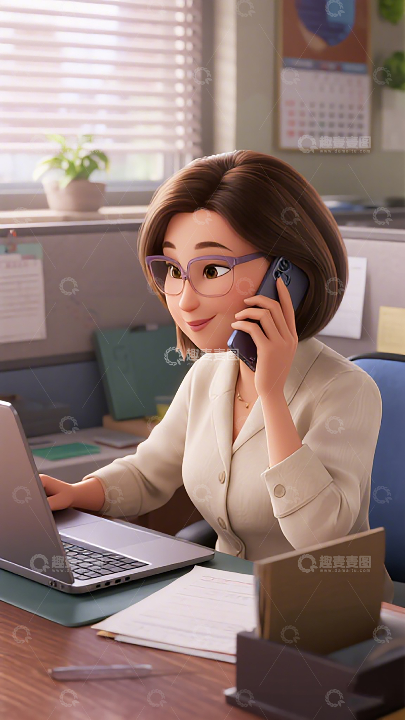 高清大图下载【趣麦麦图】办公室女白领电话沟通