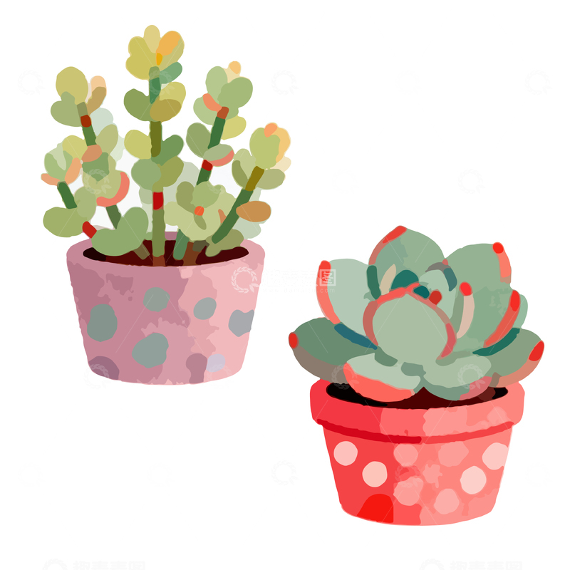源文件下载【趣麦麦图】卡通多肉植物盆栽插画设计素材