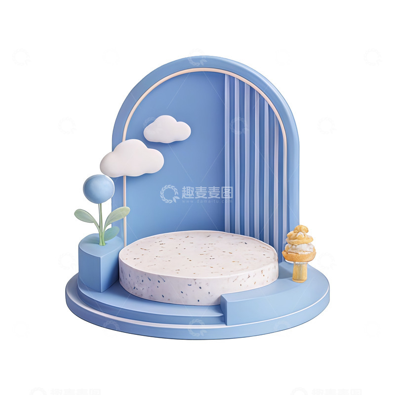高清大图下载【趣麦麦图】蓝色卡通风格展示台设计素材