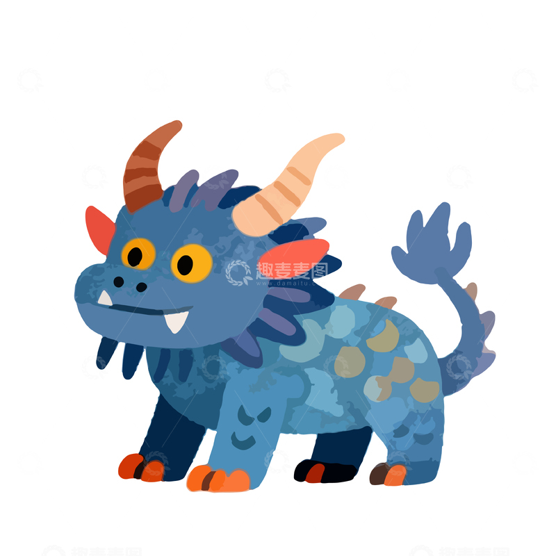 源文件下载【趣麦麦图】卡通蓝色神兽插画